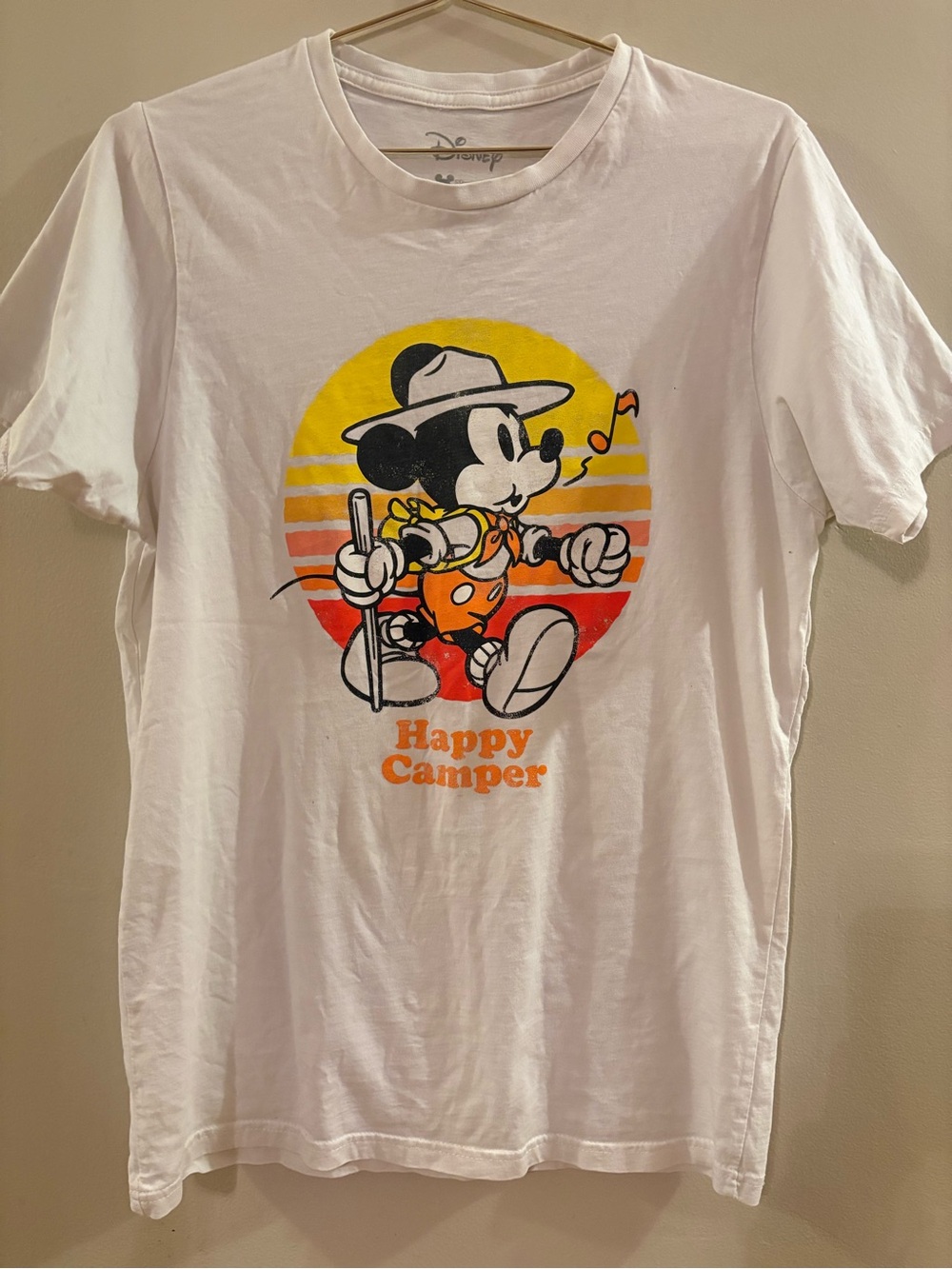 Disney Mickey Mouse Happy Camper Graphic Tee White Retro Style Sz M.
